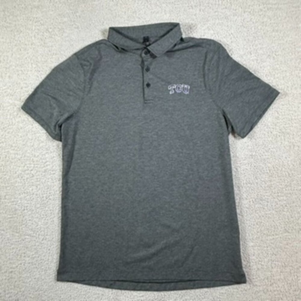 Lululemon Mens Evolution SS Polo Shirt Large Grey Purple TCU Performance Golf